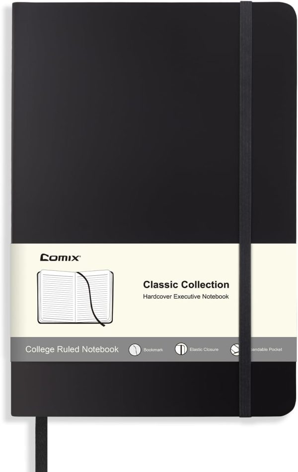 Comix Lined Journal Notebook for Women Men, Journaling Notebooks for Office School Home, 240 Pages, 5.5″ x 8.3″, College Ruled, A5, Hardcover, Black